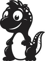 Friendly Dino Chic Black Cuddly Dino Charm Black Cartoon vector