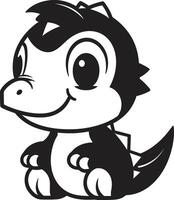 Adorable Dino Joy Black Tiny T Rex Treasures Black Cartoon vector