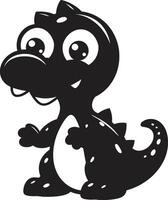 Cuddly Dino Charm Black Cartoon Dino Delightful Cute Black vector