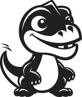 Adorable Dino Joy Black Tiny T Rex Treasures Black Cartoon vector