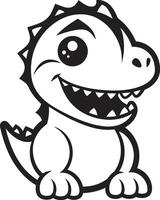 Dino Delightful Black Cheerful Dino Chic Black Cartoon vector