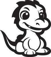 Sweet Dino Grin Black Cartoon Cute Dino Elegance Black vector