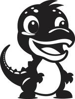 Cheerful Dino Charm Black Joyful Dino Hug Cute Black Cartoon vector