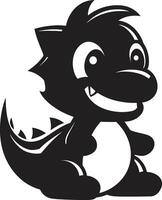 Adorable Dino Delight Black Charming Dino Chic Cartoon Black vector