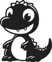 Cheerful Dino Chic Black Cartoon Charming Dino Charm Cute Black vector