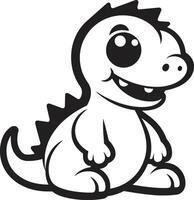 Dino Delightful Cute Black Cartoon Dino Cuteness Black vector