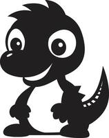 Endearing Dino Chic Black Cartoon Friendly Dino Face Cute Black vector