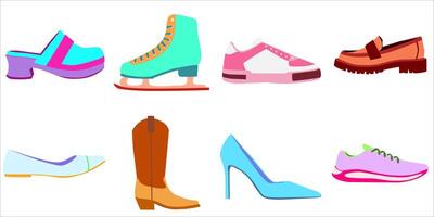 Flat, Boots, Heels, Loafers, Sneakers, Running Shoes vector