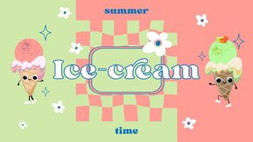 Poster about ice cream in trendy retro style. 70s nostalgia. illustration vector