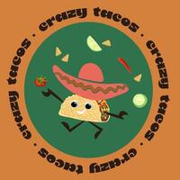 Mexican food poster design with taco character. vector