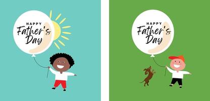 Set greeting card Happy Fathers day with cute little boy. vector
