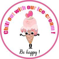 sticker design for ice cream cone in kawaii style on a round vector
