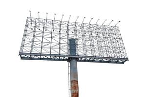 blank construction sign steel structure of blank sign with spotlight Industrial and business concepts, large outdoor advertising structures, billboards. photo