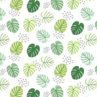 Tropical leaves seamless pattern. Green abstract monstera leaves and decorativ shapes repeat on white. Summer background design for print, decor, fabric, card. vector