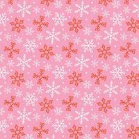 Christmas snowflakes seamless pattern. White and red snowflakes on pink background. Beautiful modern winter holiday design. vector