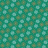 Christmas snowflakes seamless pattern. White and golden snowflakes on green background. Beautiful modern winter holiday design. vector