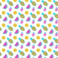 Fruit bright seamless pattern. Colorful tropical fruits on white background. Fashion illustration in modern style. Summer abstract design. vector