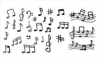música Nota bosquejo estilo. garabatear melodía símbolo colocar. creativo dibujo firmar aislado en blanco. clásico musical elemento colección vector