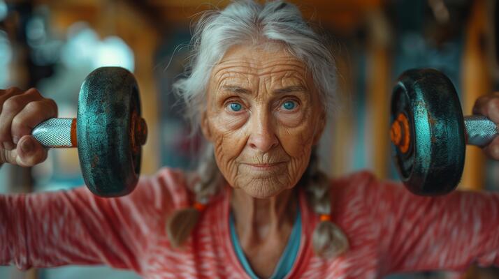 Senior Woman Engaging in Strength Training With Dumbbells Guided by a Physiotherapist