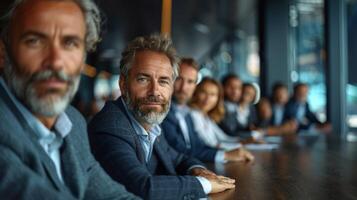 Mature Male Caucasian CEO Leading a Diverse Professional Team in Boardroom Meeting photo