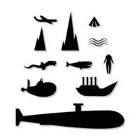 Mariana trench sea life objects primitive organisms in dark deep water silhouette icons vector