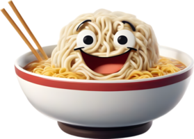 Ramen spaghetti med en söt ansikte. ai-genererad. png