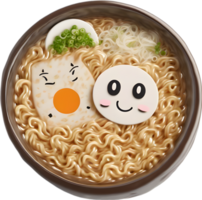 Ramen noodles with a cute face. AI-generated. png