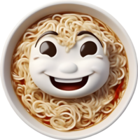 Ramen spaghetti med en söt ansikte. ai-genererad. png