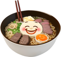 Ramen spaghetti med en söt ansikte. ai-genererad. png