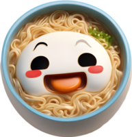 Ramen spaghetti med en söt ansikte. ai-genererad. png