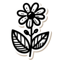Black and white Flower sticker design on a transparent background. png