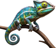 A photorealistic chameleon perched on a branch. AI-Generated. png