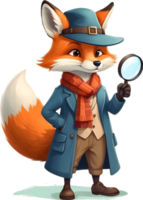 un simpático rojo zorro vistiendo un detective sombrero y bufanda. ai-generado. png