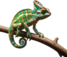 A photorealistic chameleon perched on a branch. AI-Generated. png