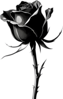 A single black Sumi-e rosebud with a sharp thorn. AI-Generated. png