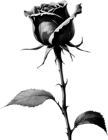 A single black Sumi-e rosebud with a sharp thorn. AI-Generated. png