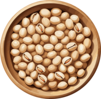 Black eyed peas in wooden bowl cartoon illustration, food element for cooking, healthy food, recipe, legume, ingredients, vegan, protein, nutrition, organic snack, calories, kitchen png
