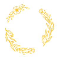 Gold runden Rahmen mit Hand gezeichnet Blätter und Blume Dekoration png