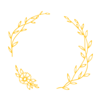 goud ronde kader met hand- getrokken bladeren en bloem decoratie png