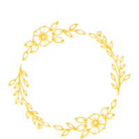 Gold round frame with hand drawn leaves and flower decoration png