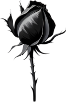une Célibataire noir sumi-e bouton de rose avec une tranchant épine. ai-généré. png