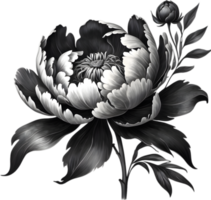 A black Sumi-e peony flower. AI-Generated. png