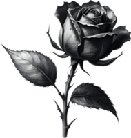 A single black Sumi-e rosebud with a sharp thorn. AI-Generated. png