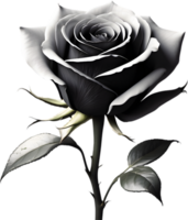 Black and white rose in full bloom. AI-Generated. png