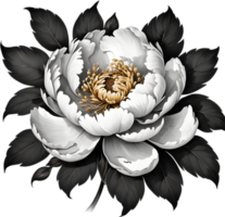 A black Sumi-e peony flower. AI-Generated. png