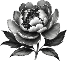 A black Sumi-e peony flower. AI-Generated. png