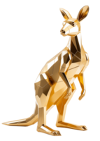 Golden kangaroo statuette in polygonal style. , transparent background png