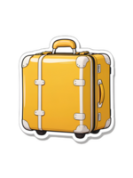 Cartoon yellow suitcase sticker with white contour summer vacation concept png