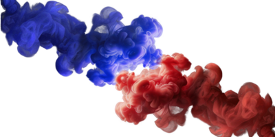 Red and blue smoke, facing each other. Without the background, png