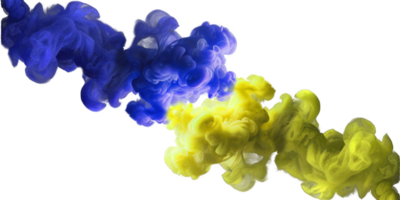 Blue and yellow smoke with no background close-up. png